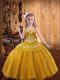 Popular Floor Length Lace Up Girls Pageant Dresses Gold for Party and Sweet 16 and Quinceanera and Wedding Party with Embroidery