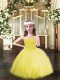 Popular Yellow Lace Up Spaghetti Straps Beading Little Girl Pageant Gowns Tulle Sleeveless