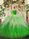 Sleeveless Organza Floor Length Zipper Sweet 16 Dresses in Multi-color with Lace and Ruffles