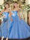 Baby Blue 15 Quinceanera Dress Military Ball and Sweet 16 and Quinceanera with Beading and Ruffles Sweetheart Sleeveless Lace Up