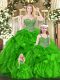Green Lace Up Sweetheart Beading and Ruffles Sweet 16 Dress Organza Sleeveless