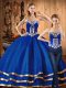 Two Pieces 15th Birthday Dress Blue Sweetheart Satin and Tulle Sleeveless Floor Length Lace Up