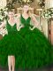 Custom Made Dark Green Straps Lace Up Beading and Ruffles Quince Ball Gowns Sleeveless