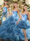 Fabric With Rolling Flowers Sweetheart Sleeveless Lace Up Beading Quinceanera Gown in Baby Blue