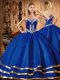Excellent Blue Sleeveless Floor Length Embroidery Lace Up Sweet 16 Dress