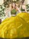 Glittering Yellow Sleeveless Beading and Ruffles Floor Length Quince Ball Gowns