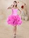 Glorious Rose Pink Lace Up Prom Dresses Beading and Ruffles Sleeveless Mini Length