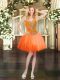 Luxury Orange Red Tulle Lace Up Prom Evening Gown Sleeveless Mini Length Beading