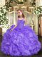 Beading and Ruffles Child Pageant Dress Lavender Lace Up Sleeveless Floor Length