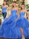 Beauteous Blue Sleeveless Floor Length Ruffles Lace Up Vestidos de Quinceanera