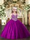 Fashion Fuchsia Sleeveless Beading Floor Length Little Girls Pageant Gowns