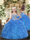 Glorious Baby Blue Sleeveless Beading and Ruffles Floor Length Kids Pageant Dress