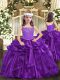 Eggplant Purple and Purple Ball Gowns Organza Straps Sleeveless Beading Floor Length Lace Up Pageant Dress Womens