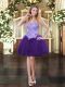 Flirting Purple Tulle Lace Up Sweetheart Sleeveless Mini Length Appliques and Ruffles