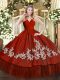 Romantic Embroidery 15 Quinceanera Dress Wine Red Zipper Sleeveless Floor Length