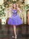 Lavender Organza Zipper Prom Dress Sleeveless Mini Length Beading and Ruffles and Pick Ups