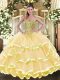 Sophisticated Sweetheart Sleeveless 15 Quinceanera Dress Floor Length Beading and Ruffled Layers Gold Organza