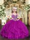 Fuchsia Lace Up Straps Beading and Ruffles Pageant Dresses Tulle Sleeveless