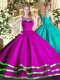 High Class Sleeveless Floor Length Beading and Ruffled Layers Lace Up Quinceanera Dresses with Fuchsia