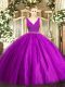 Floor Length Purple Ball Gown Prom Dress V-neck Sleeveless Zipper