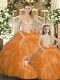 Orange Red Lace Up Straps Beading and Ruffles Quince Ball Gowns Organza Sleeveless