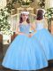 Inexpensive Straps Sleeveless Lace Up Little Girl Pageant Dress Baby Blue Tulle