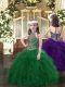 Dark Green Ball Gowns Organza Halter Top Sleeveless Beading and Ruffles Floor Length Lace Up Little Girl Pageant Gowns