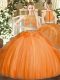 Fitting Orange Sleeveless Beading Floor Length Quinceanera Dress