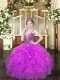 Customized Floor Length Lilac Pageant Gowns For Girls Spaghetti Straps Sleeveless Lace Up