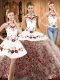 Cheap Halter Top Sleeveless 15 Quinceanera Dress Sweep Train Embroidery Multi-color Fabric With Rolling Flowers