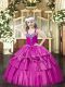 Straps Sleeveless Organza Evening Gowns Beading and Ruffled Layers Lace Up