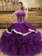 Sexy Eggplant Purple Ball Gowns Organza Sweetheart Sleeveless Beading and Ruffles Floor Length Lace Up 15 Quinceanera Dress
