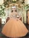 Peach Lace Up Straps Beading Kids Formal Wear Tulle Sleeveless