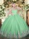 Apple Green Sleeveless Appliques Floor Length Sweet 16 Dresses