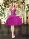 Vintage Mini Length Fuchsia Prom Gown Tulle Sleeveless Beading and Ruffles