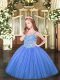 Trendy Baby Blue Lace Up Child Pageant Dress Appliques Sleeveless Floor Length