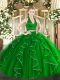 Green Zipper Quince Ball Gowns Ruffles Sleeveless Floor Length
