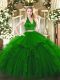 Fashion Ruffles Quinceanera Dress Green Zipper Sleeveless Floor Length