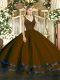 Brown A-line Tulle V-neck Sleeveless Beading and Ruffled Layers Floor Length Zipper 15th Birthday Dress