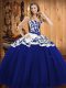 Customized Sweetheart Sleeveless Satin and Tulle Quinceanera Dresses Embroidery Lace Up