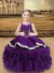 Hot Sale Eggplant Purple Lace Up Straps Beading and Ruffles Kids Formal Wear Organza Sleeveless