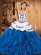Blue And White Ball Gowns Embroidery and Ruffles Quinceanera Dresses Lace Up Satin and Organza Sleeveless Floor Length