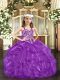 Straps Sleeveless Lace Up Pageant Gowns Purple Organza
