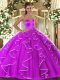 Vintage Sleeveless Floor Length Beading and Ruffles Lace Up Quinceanera Dress with Fuchsia
