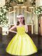 Yellow Ball Gowns Beading Little Girl Pageant Gowns Lace Up Tulle Sleeveless Floor Length