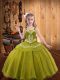 Popular Olive Green Straps Neckline Embroidery and Ruffles Little Girls Pageant Dress Sleeveless Lace Up