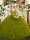 Exquisite Floor Length Olive Green Quinceanera Gowns V-neck Sleeveless Zipper