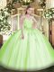 Traditional Yellow Green Sleeveless Floor Length Beading and Appliques Lace Up Quinceanera Dress