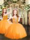 Glorious Ball Gowns Pageant Gowns For Girls Orange Spaghetti Straps Tulle Sleeveless Floor Length Lace Up