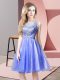 Free and Easy Knee Length Blue Prom Dresses Tulle Sleeveless Beading